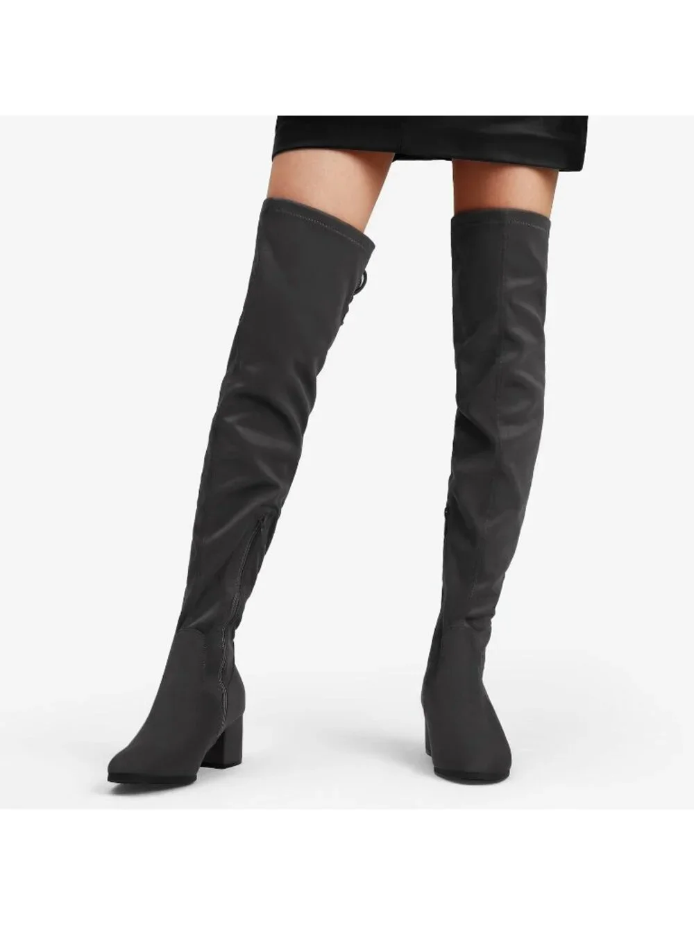 Women's Grey Faux Suede Fall Chunky Heel Over The Knee Thigh High Boots